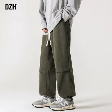 男士军绿色裤子男休闲裤美式痞帅裤子男款2023新款直筒裤运动长裤商品大图