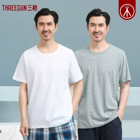 三枪男士短袖夏季薄款中年宽松圆领大码汗衫全棉半袖男纯棉t恤商品大图