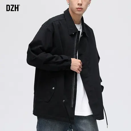 男士黑色大码外套男潮流百搭秋季翻领夹克2023年新款高街美式上衣商品大图