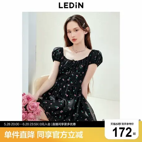 乐町清透浪漫碎花裙年夏季新款遮肉显瘦小黑裙烂漫法式树莓纱裙图片