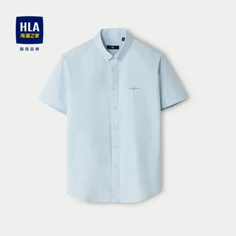HLA/海澜之家纯色短袖休闲衬衫2025印花扣领尖领衬衣男图片