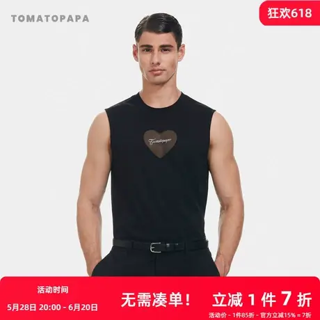 TOMATOPAPA新款背心坎肩无袖镂空心形性感潮流烫钻字母男运动上衣商品大图
