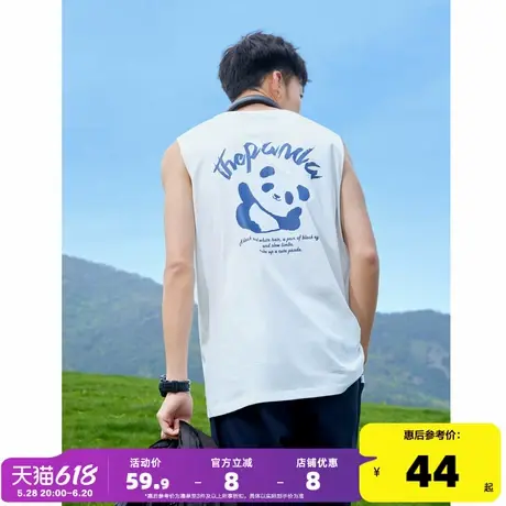 唐狮2024夏季新款男背心坎肩无袖T恤宽松后背印花学生圆领上衣潮商品大图
