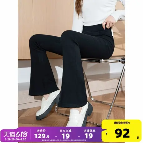 唐狮紧身脚口开叉喇叭裤秋冬黑色百搭2024新款女加绒打底裤子ddk图片