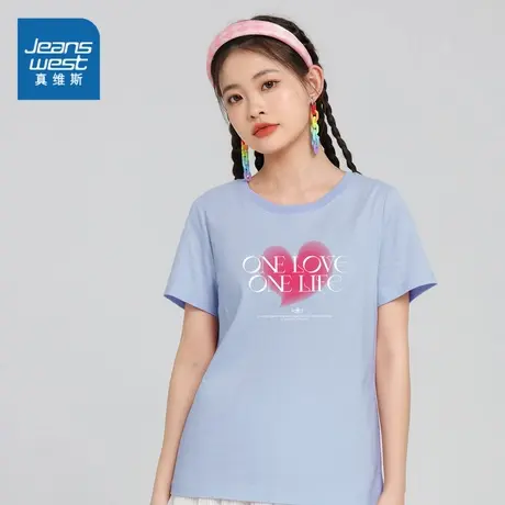 DE真维斯女装纯棉洋气减龄女款衣服 2023夏季新款 短袖T恤上衣商品大图