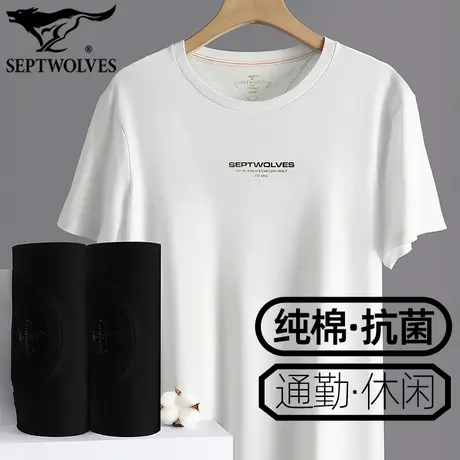 七匹狼夏季印花T恤男纯棉透气中年打底衫休闲外穿短袖衫抗菌小白T商品大图