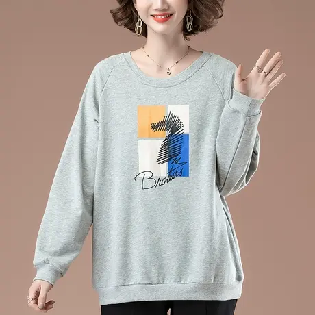 卫衣女春秋新款加肥加大码女装宽松纯棉百搭印花遮肚显瘦圆领上衣商品大图