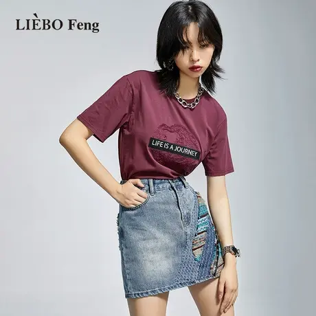 裂帛LIEBOFeng原创设计chic复古刺绣宽松藏肉休闲百搭短袖T恤女士图片