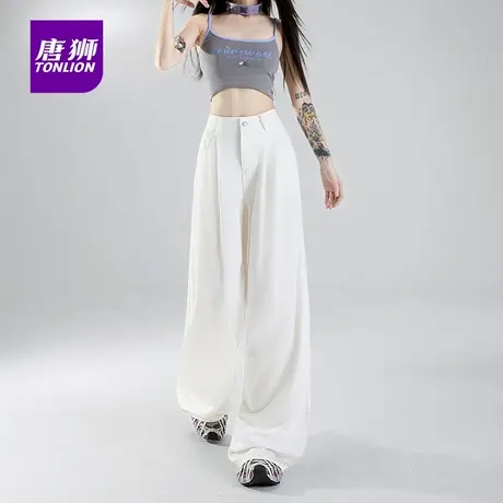 唐狮美式辣妹褶皱阔腿牛仔裤女秋季宽松垂感直筒高腰显瘦拖地裤AX商品大图