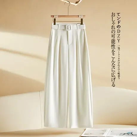拉夏贝尔2025秋季新款高腰显瘦弯刀休闲裤女士宽松阔腿拖地长裤子商品大图