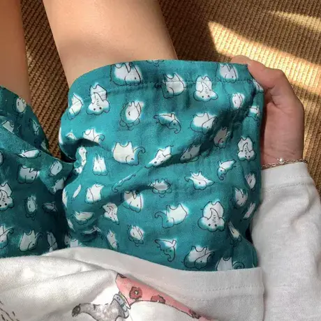 绿色大象！可爱卡通全棉双层纱宽松舒适短裤可外穿居家睡裤有口袋商品大图