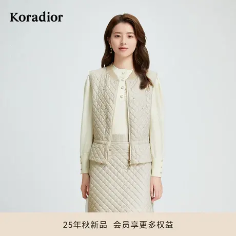 珂莱蒂尔秋季款气质通勤香风菱格棉服马甲背心外套女商品大图