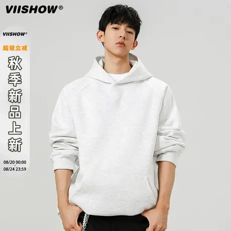 VIISHOW秋季复古简约纯色连帽卫衣男女潮牌宽松重磅情侣基础帽衫商品大图