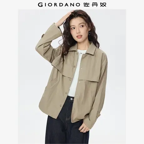 佐丹奴外套女装前幅裁片可收腰折袖翻领梭织外套 13375133商品大图