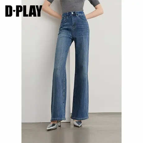DPLAY2025年秋季新款蓝色微喇牛仔裤女长款烫钻裤子长裤喇叭裤图片
