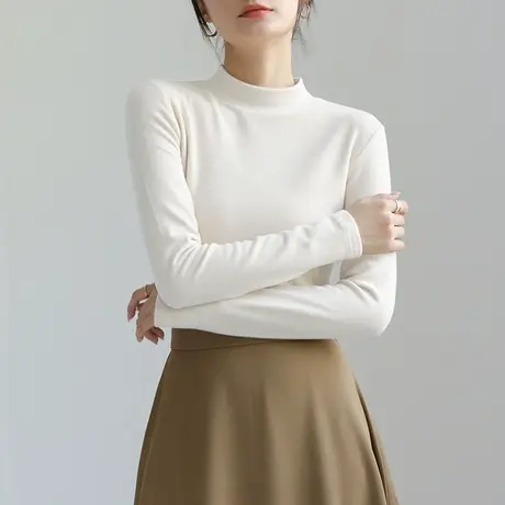 KV真维斯双面绒打底衫女2025新款秋冬内搭半高领加绒上衣长袖t恤商品大图