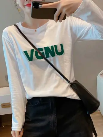 白色仿棉内搭打底衫2023新款欧洲站女装秋冬季加绒长袖t恤上衣服商品大图