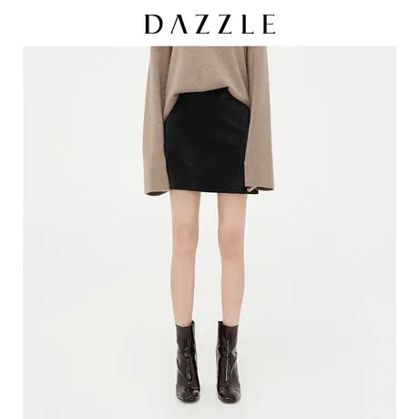 DAZZLE地素奥莱 黑色A字仿皮裙半身裙女2D4S2061A图片