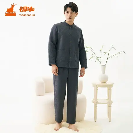 铜牛菱形环提花暖棉开襟家居男套 2023秋冬新款家居服厚款男NJ048商品大图