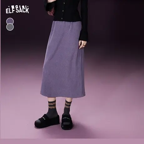 妖精的口袋高腰a字半身裙女2023冬季新款宽松显瘦设计感半身长裙图片