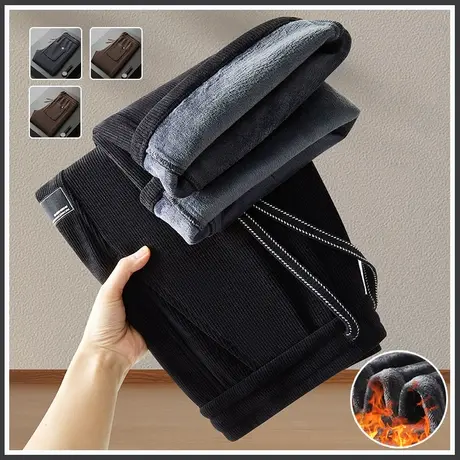 加绒保暖冬季潮牌休闲裤子2023年新款男士微喇叭阔腿加厚带绒卫裤商品大图