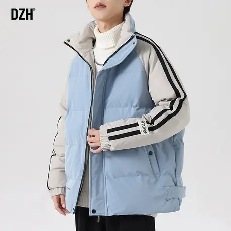 男生浅蓝色立领棉衣外套男冬季加厚潮高级感休闲棉服男款拼接上衣商品大图