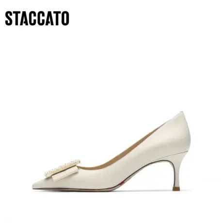 思加图新款仙女风奶油鞋法式尖头温柔高跟鞋细跟单鞋Y1310AQ3商品大图