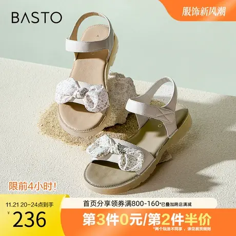 百思图奥莱2023夏季新款商场同款蝴蝶结一字带女凉鞋WJZ31BL3图片