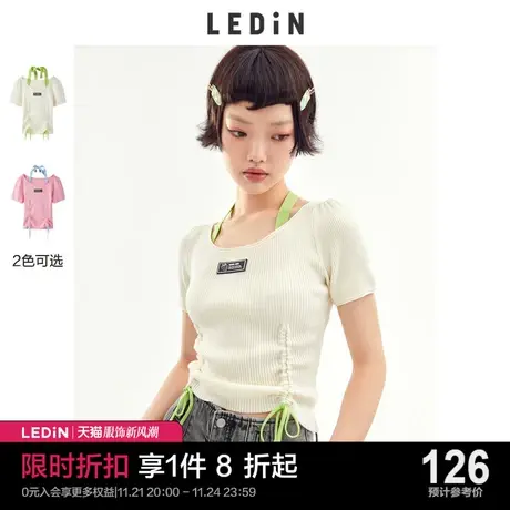 乐町假两件纯欲短款小上衣针织夏季新款设计感辣妹短袖T恤女图片