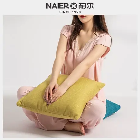 耐尔睡衣女士夏季新款带胸垫薄短袖长裤大码宽松家居服可外穿套装商品大图