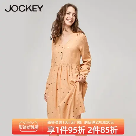 Jockey睡裙女士家居服人棉舒适V领简约波点可外穿睡衣女春秋款图片
