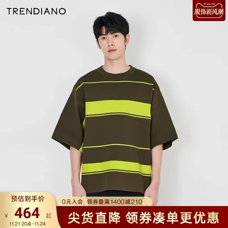 TRENDIANO官方时尚宽松圆领撞色短袖T恤男潮2023新款秋季商品大图