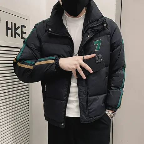 立领棉服男冬季新款个性韩版撞色条纹设计感潮牌加厚冬装棉衣外套图片