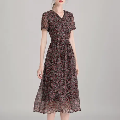 【1件7.9折】时尚中长短袖连衣裙夏季新款连身裙收腰显瘦印花裙子商品大图