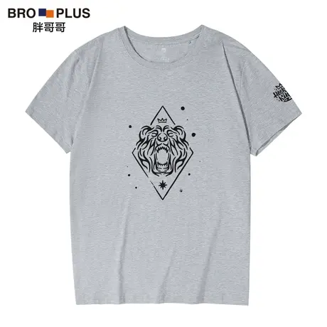 胖哥哥夏季新款大码宽松短袖男t狮子印花莫兰迪色休闲男士t恤短袖图片