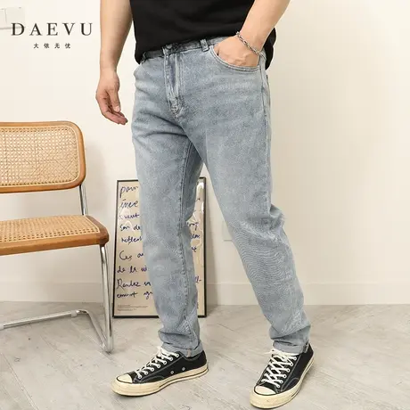 DAEVU春秋新款浅蓝普洗韩版大号潮胖子弹力加肥加大码男士牛仔裤商品大图