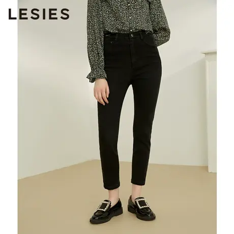 蓝色倾情春秋女装新款 黑色链条装饰时尚小脚铅笔裤牛仔裤图片