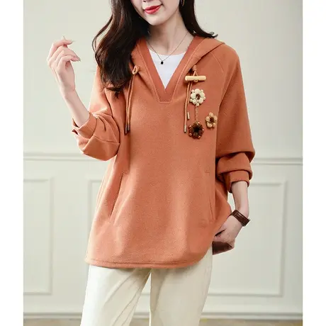 宝诗黎连帽钉珠宽松休闲卫衣早秋新款百搭长袖2023时尚减龄上衣女商品大图