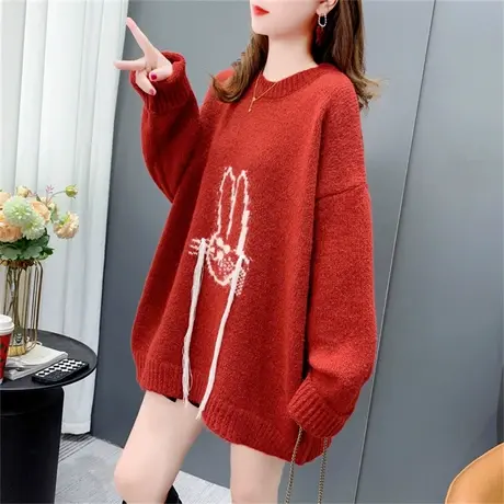 欧货慵懒风软糯套头毛衣女外穿秋冬2022新款宽松复古爆款针织上衣商品大图