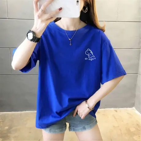 克莱因蓝t恤女短袖夏装2024新款纯棉体恤衫宽松大码半袖上衣ins潮图片