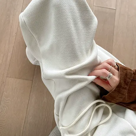 米白色窄版雪尼尔阔腿裤女秋冬新款高腰宽松垂感小个子休闲直筒裤图片