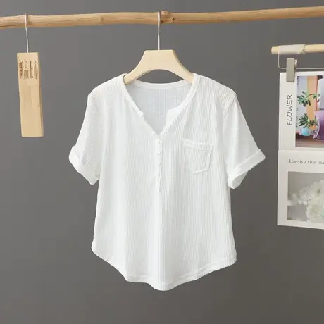 小个子短款白色V领T恤女短袖2024新款夏季上衣辣妹装显瘦体恤小衫图片