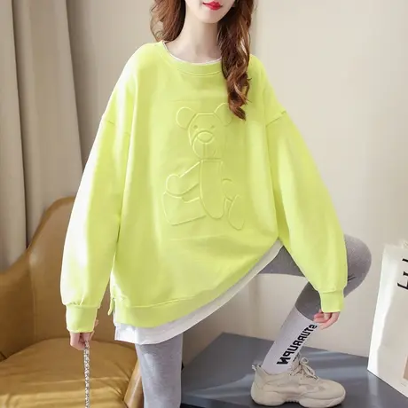 早秋卫衣女春秋季韩版宽松bf慵懒风ins薄款小熊假两件上衣外套潮商品大图