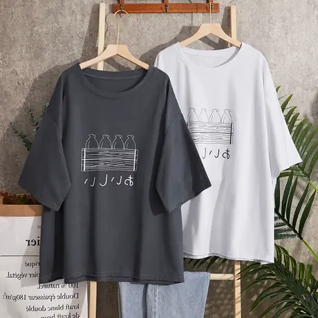 纯棉短袖t恤女夏季ins潮港风300斤大码显瘦网红甜辣上衣胖mm200斤商品大图