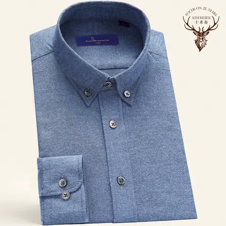 十米布春季新款黑色长袖衬衫男纯棉商务修身款时尚尖扣领磨毛衬衣图片