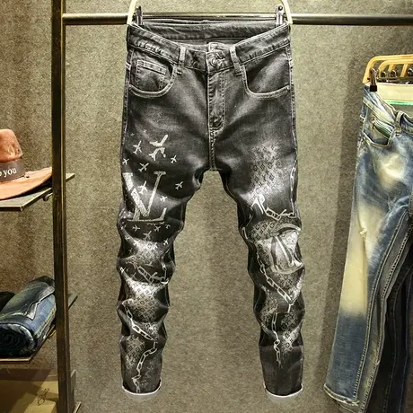 2024新款高级感休闲牛仔裤男潮牌修身小脚裤韩版时尚夏天薄款长裤商品大图