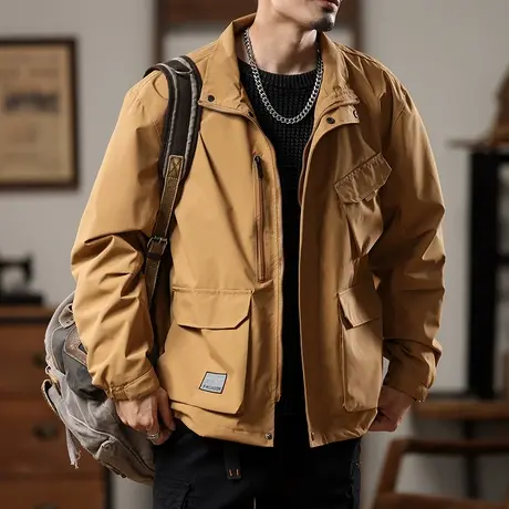 时尚纯色宽松夹克外套男士上档次休闲外套男秋冬保暖舒适潮流外套商品大图