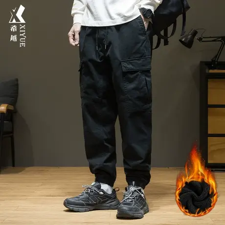 摇粒绒重磅休闲裤男秋冬加绒加厚大口袋工装裤宽松大码束脚长裤子商品大图
