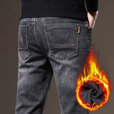 男士商务休闲修身直筒弹力牛仔裤男裤子2024新款春秋款加绒裤春季商品大图