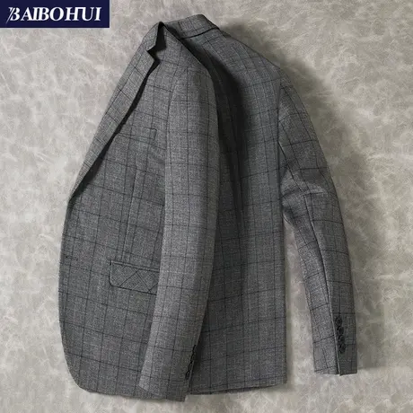 男士格子西服上衣秋季新款修身中年商务时尚休闲小西装外套男单件商品大图